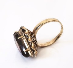 Retro 14K Gold 30s-40s Vintage Smoky Quartz Topaz 10 Ct Pear Huge Cocktail Ring