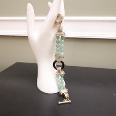 Heidi Daus bracelet Art Deco imitation jade and onyx green glass beads signed