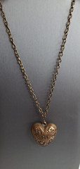 Vintage Puffy Heart Long Pendant Necklace Copper Retro Rockabilly Love Coquette