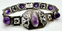 Antique Arts & Crafts 1908-1910 THEODOR FAHRNER Amethyst 935 Sterling Bracelet