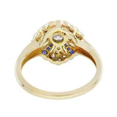 Art Deco Style Lab Created Diamond Sapphire Wedding Ring 14K Yellow Gold Finish