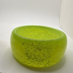 Chunky Neon Lime Green Plastic Bangle Bracelet Wide Domed Confetti Glitter MCM