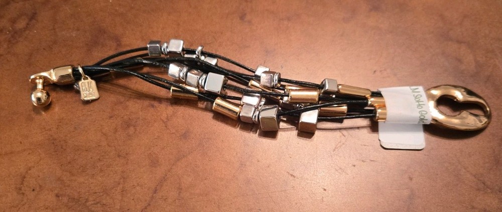 Vintage Signed RLM Soho Studio Multi Black Leather Strand Silver/Gold Bracelet