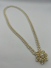 Vintage Necklace Of Gold-tone Beads With Faux Pearls And A Snowflake Pendant