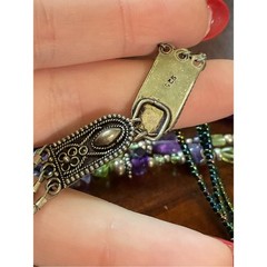 Vintage Sterling Silver Amethyst Peridot Triple Strand Beaded Necklace 17.75”