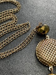 Vintage 28” Metallic Gold Faceted Beaded Chain Tassel Charm Necklace