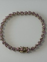 Vintage Pink Trillion Cut Stone Bracelet Sterling Silver Gold Plated 8.25”