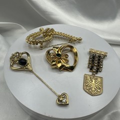Three Mixed Vtg Gold Toned Brooches and One Pon.See pics.