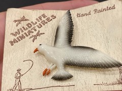 Wildlife Miniatures Hand Painted Seagull Bird Brooch Pin Back 2” Vintage On Card
