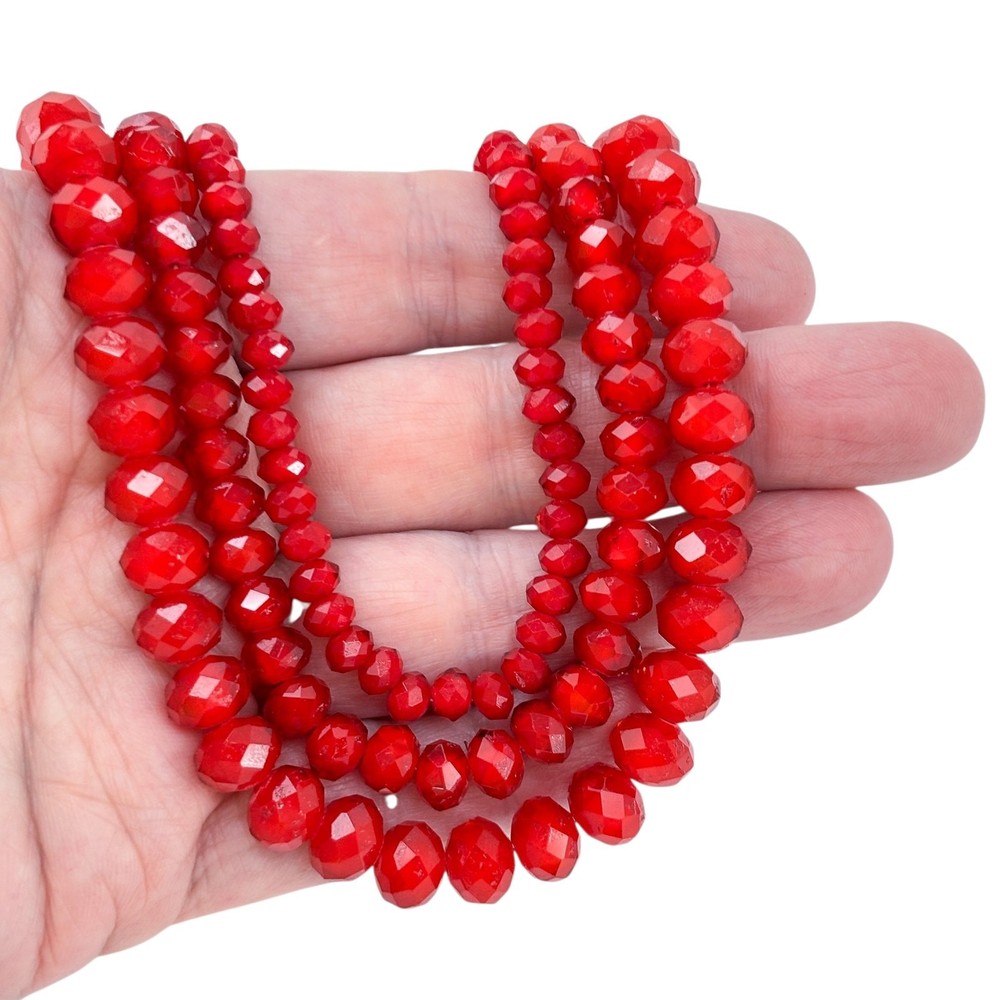 Vintage Donna Dressler Sterling Silver 925 Red Faceted Glass Bead Necklace 22.5″