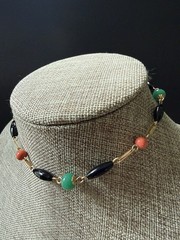 Vintage Beaded Choker Necklace Glass Bead Faux Pearl Colorful Career Event 13”