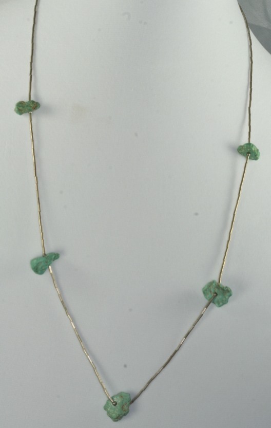 VTG 1970’S LIQUID STERLING SILVER GOOD QUALITY CHUNK TURQUOISE 27 INCH NECKLACE