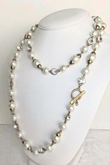 Vintage Givenchy pearl and crystal statement Rich mom necklace Ivory gold 20 in