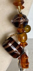 Vintage Amber Color Glass Bead Necklace on Silk Strand Hand Made 24″ Statement
