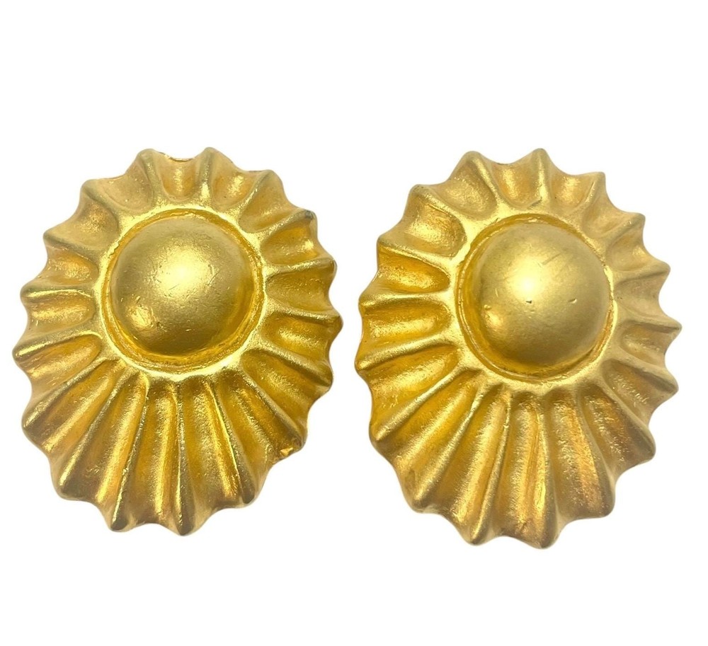 Vintage HERMÈS Soleil Sunburst Gold Plated Earrings. Bijouterie Fantaisie