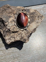 Red Tigers Eye cabochon pendant in Stirling silver 925 setting