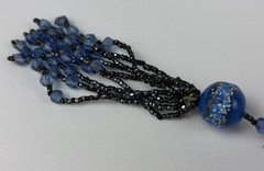 Antique Flapper Cobalt Blue Art Glass Bead Necklace 22″ Art Deco Tassel