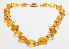 VTG Hong Kong Candy Orange Faceted Plastic 26″ Statement Beaded Necklace