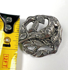 Cardinal BIRDS AND BLOOMS Limited Edition 1999 Vintage Pin Pewter Leaves