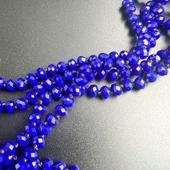 Cobalt Blue Faceted Glass Hand Knotted 60 Inch Long Rope Necklace Vintage 1960s