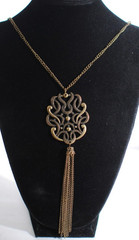 Vintage Pendant Necklace Antique Silver Tone Statement Metal Tassel 28 in