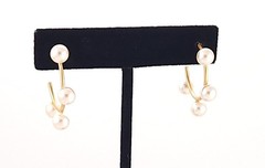 Vtg Gold Tone Multi Pearl Curved Hoop Statement Dangle Drop Stud Post Earrings