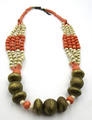 VTG 28″ LONG UNUSUAL off white pink gold tone CHUNKY BIG & SMALL BEAD Necklace