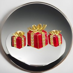 Red Wrapped Present Clip On Earrings And Pin With White Rhinestones M08(03)