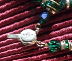 Vintage Les Bernard 2 Strand Iridescent Blue-Green Glass Bead Necklace 24 inch