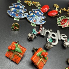 Vintage Christmas Jewelry Lot Trees Bells Santa Earrings Brooch Craft Wear