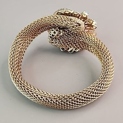 Vintage Mesh Wrap Bracelet Blue Glass Confetti Cabochon Gold Tone Tassel 6.75″