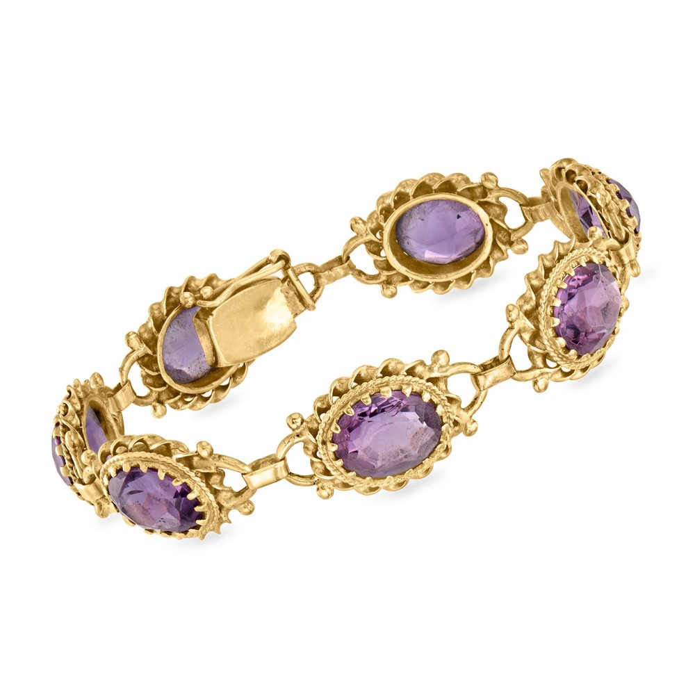 Vintage 16.10 ct. t.w. Amethyst Link Bracelet in 14kt Yellow Gold. 6.25 inches