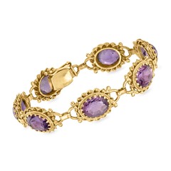 Vintage 16.10 ct. t.w. Amethyst Link Bracelet in 14kt Yellow Gold. 6.25 inches