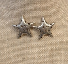 Vintage Jezlaine Sterling Silver Star Moon 30mm Earrings Signed