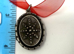 Victorian Double Sided Star Flower Locket English Puffed Sterling, c.1886