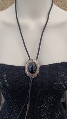 Western Bolo Tie Black Onyx Sterling Silver Cowboy Cowgirl Statement Handmade