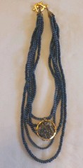 Torsade Indigo Blue Peacock Iridescent Glass Beads Necklace Wire Art Crafted