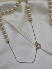 Vintage Faux Champagne Pearls With Gold Tone Spacers Long Rope Necklace 110″