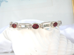 Vintage Sterling Silver 925 Jasper Station Chunky Taxco Mexico Bracelet 8″