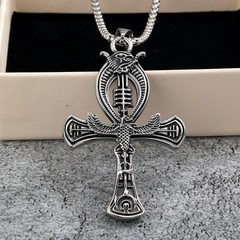 Stainless steel men’s double-sided anklet cross pendant necklace