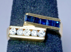 Modernist 14K Yellow Gold .60 Sapphire & NATURAL Diamond Ring Abstract Size 6