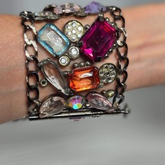 1980’s Les Neredides Multicolor Cuff Bracelet & Earring Set from Nice, France