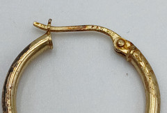 925 FAS Heart Charm Hoop Earrings 1.25in Vermeil Sterling Silver 2.94g Estate