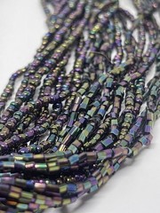 Vintage Oil Slick Iridescent Bead Torsade Necklace Statement Brass Boho Chic