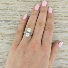 Two Stone 2.50Ctw White Round Simulated Diamond Art Deco Wedding 925 Silver Ring
