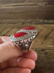 Marcasite Sterlling Silver Chunky Double Stone Garnet Ring Size 8