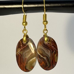 Dramatic Banded Red Lace Agate Earrings Gold-Plated French Wire Natural Gemstone