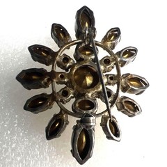 Vintage Watermelon Rhinestone Brooch Pin Faceted Sunburst Silver Tone