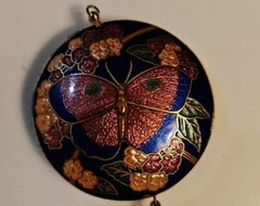 Vintage cloisonne butterfly Pendant And Tassel Almost 2 Inches