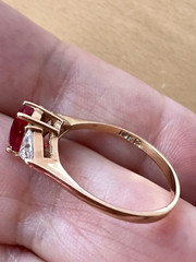 VINTAGE SOLID 10K GOLD RUBY RED WHITE CZ CUBIC ZIRCONIA RING ENGAGEMENT WEDDING